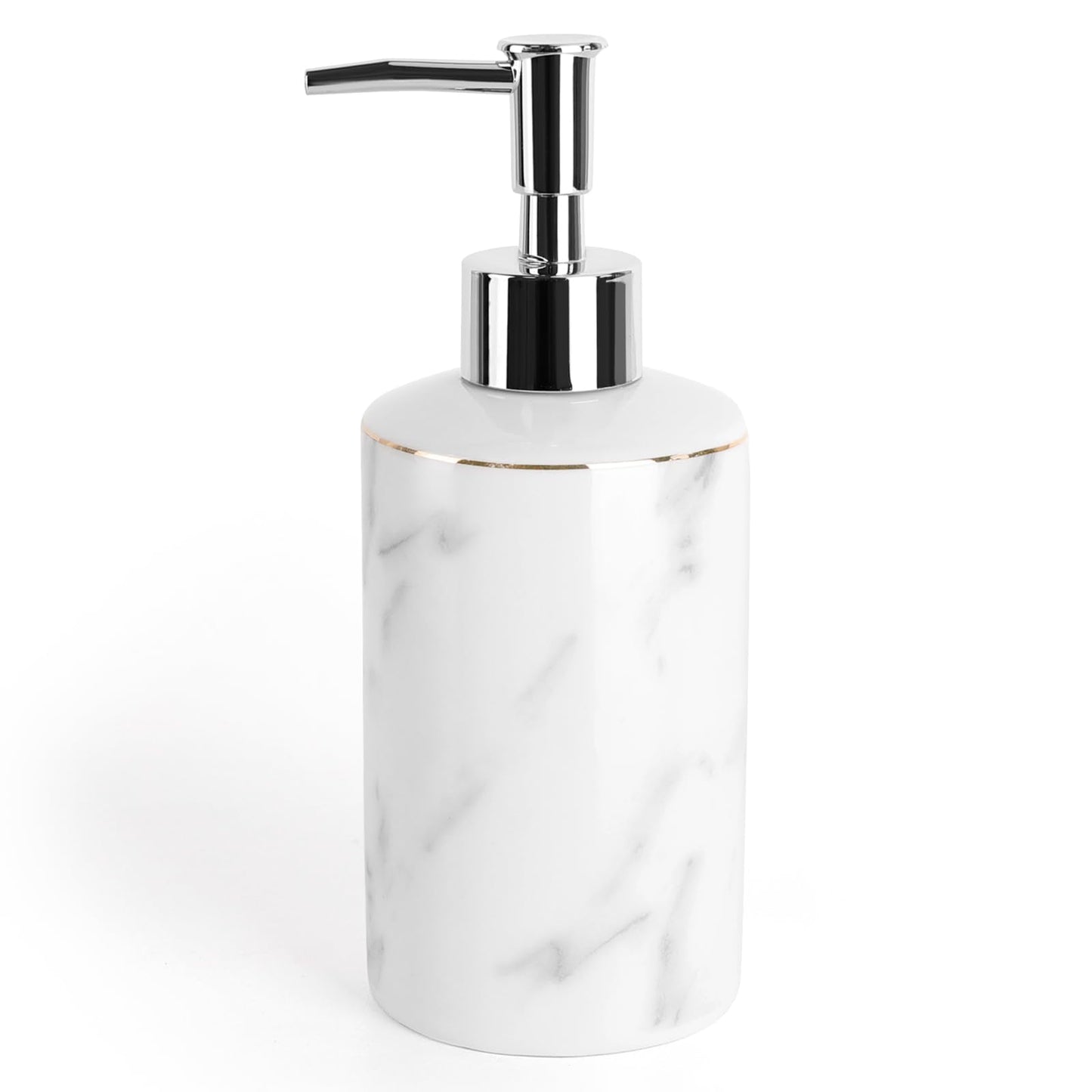 ANTIS'S HOME Ceramic Soap Dispenser for Bathroom & Kitchen ? 370ml Marble Liquid Soap Pump Bottle with Golden Line | Refillable Hand Soap, Lotion,