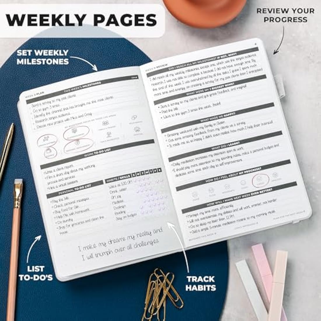 Clever Fox Ultimate Achiever’s Goal Planner - Focus & Productivity 90 Day Journal. Daily Weekly Monthly Planner Organizer & Hourly Schedule Notebook - Undated, Hardcover, A5 Size, Pearl White