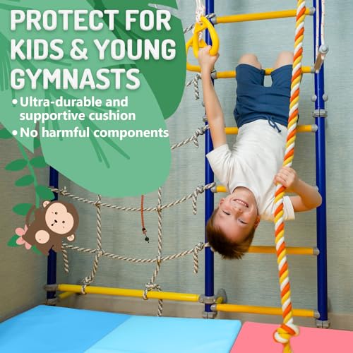 PhysKcal 5-Panel Folding Gymnastics Tumbling Mat with Carrying Handles, Thick Exercise Mat, Foldable Tumbling Mat for Kids, Padding for MMA,