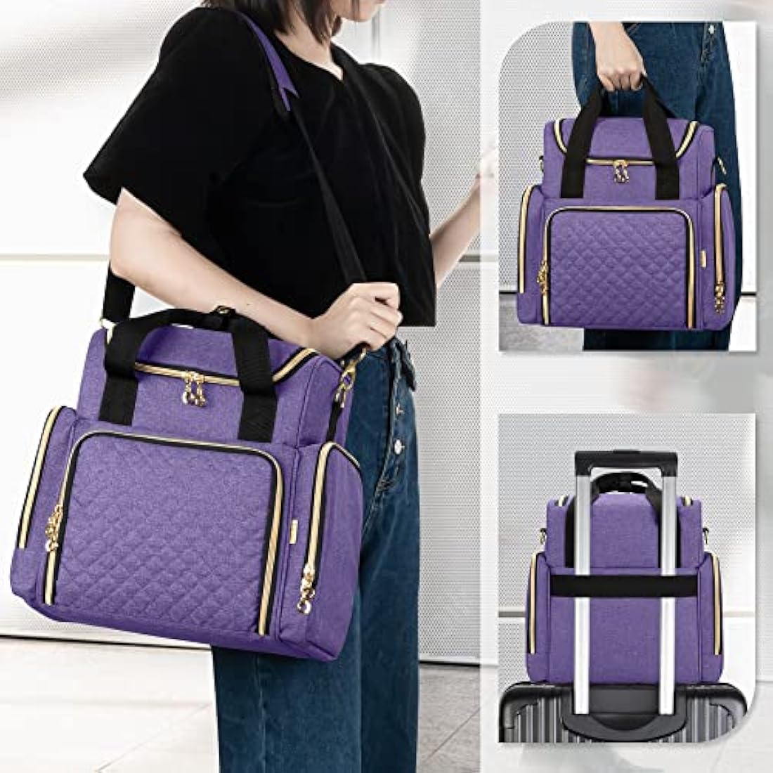 Luxja Travel Makeup Bag with 2 Removable Cases, Cosmetic Bag with Multiple Storage Sections (Patent Pending), Purple
