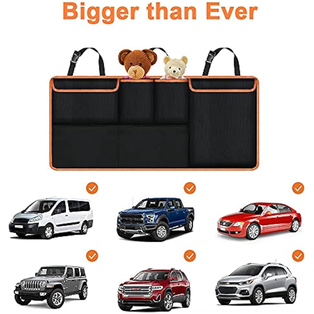 URAQT Car Boot Organiser Waterproof Kick Mats Seat Back Protectors, Travel Durable Foldable Multi-Pocket Children's Cargo Net Storage for Car Backseat Cover (100x45cm)