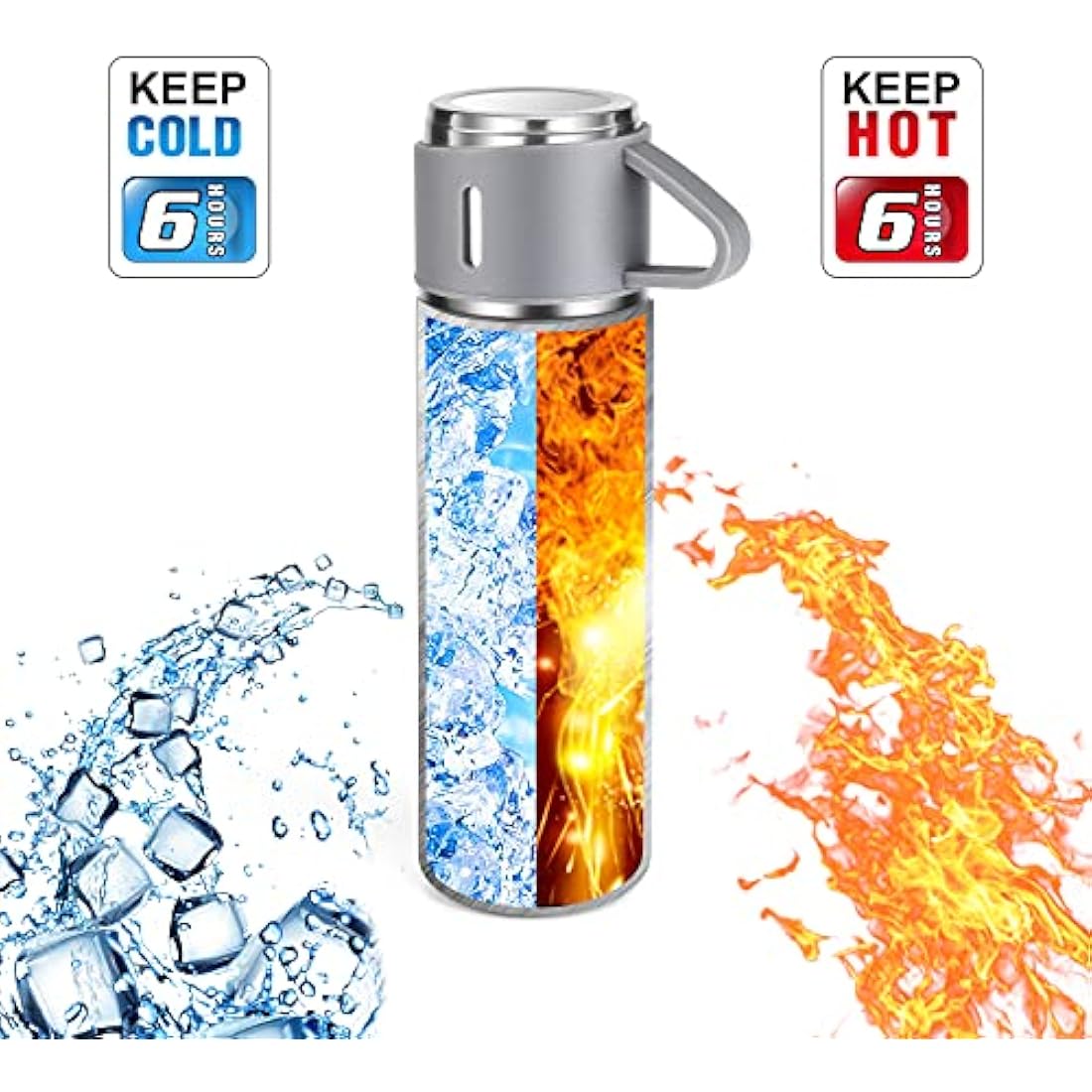 Vacuum Insulated Flask 500ml/16.9oz Stainless Steel Thermo Bottle with Cup for Coffee Water Hot and Cold Drink Flasks.(Gray,Single)
