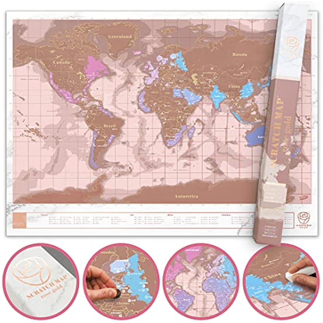 Luckies of London World Map, Scratch Map, Rose Gold - Sustainably Sourced & Manufactured in the UK