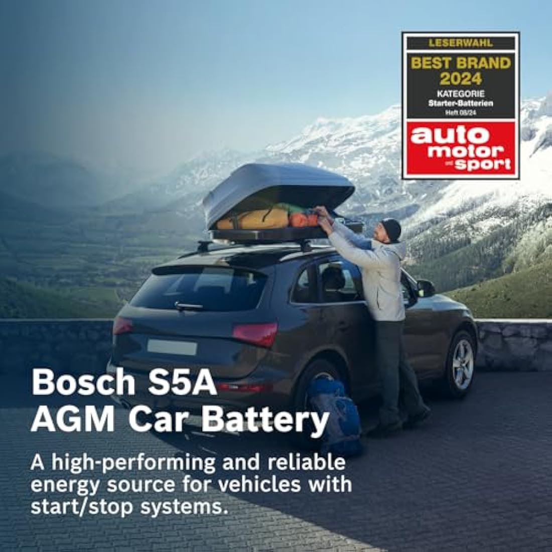 Bosch S5A08 Car Battery 70 A/h - 760 A - 12 V, Type 096, AGM Lead-acid for Vehicles with a Start/Stop System, Left (-) Right (+), 278 x 175 x 190 mm - For Vehicles with Regenerative Braking
