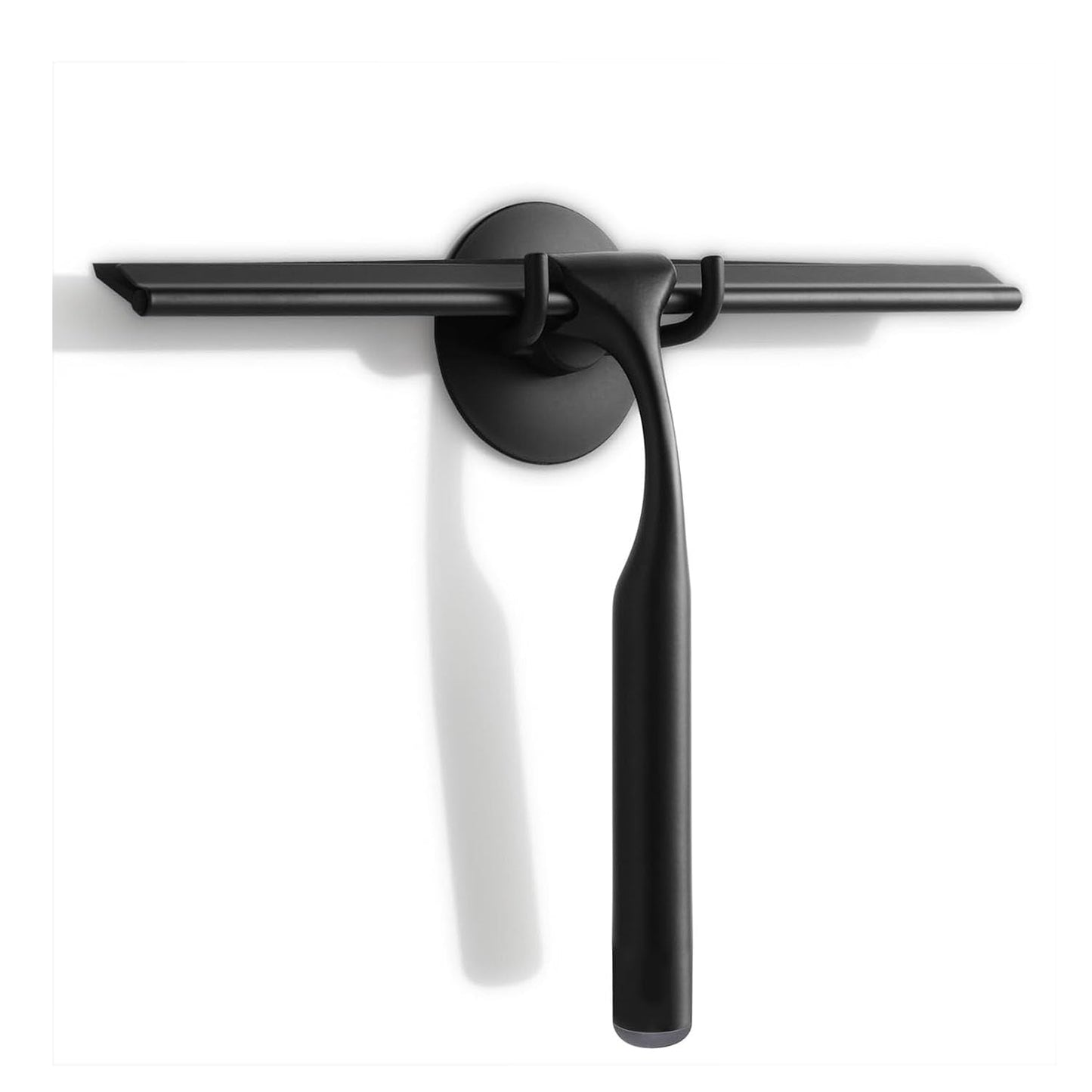 SIOOUI All-Purpose Squeegee for Shower Glass Door, Stainless Steel Shower Squeegee for Mirrors, Window and Glass with Suction Storage Hook (Black,