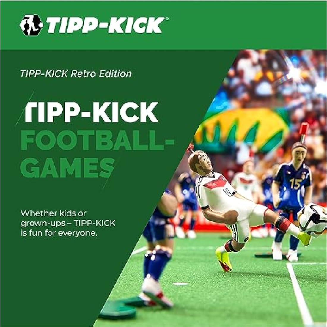 TIPP-KICK Retro 80x47 cm - The ready-to-play set with 2 x players, 2 x goalkeeper, 2 x metal goal, 2 x ball I Felt playing field