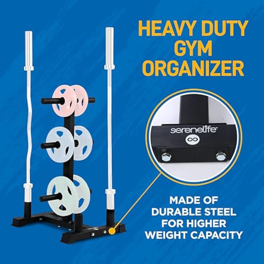 SereneLife Olympic Weight Plate Rack - 800 Pounds Capacity, Heavy Duty Gym Organizer, Scratch Resistant Frame, Powder-Coat Finish, Easy to Assemble, Compact & Space-Saving, Black