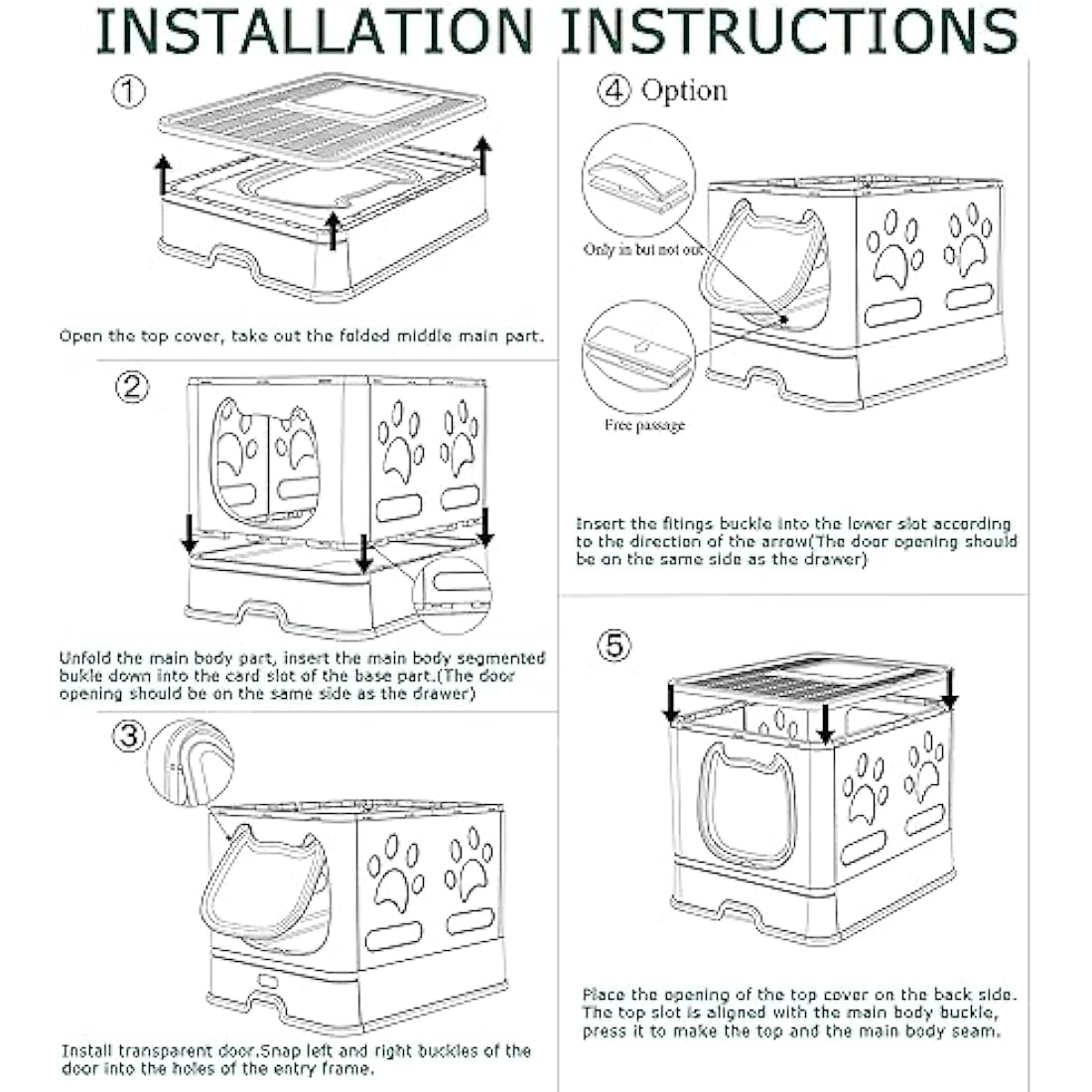 Pawsayes Cat Litter Tray Litter box with Lid for Medium and Small Cats, Foldable Top Entry Kitten Litter Box with Drawer Pan and Scoop