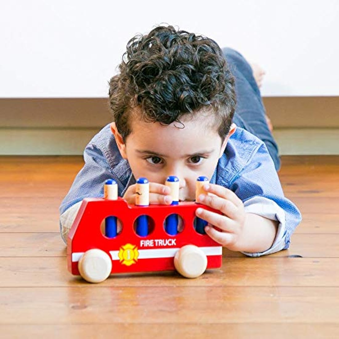 New Classic Toys - Wooden Pop-Up Fire Truck - Fire Engine Wooden Toy for Kids, Pop Up Toy, Fire Engine Toys, Car Gifts for Children, Montessori Toy - Set of 1, Red