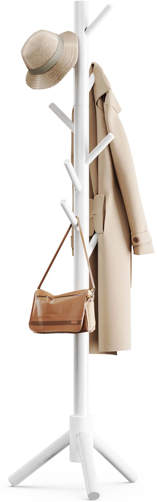 Pipishell Coat Rack, Coat Rack Freestanding with 3 Adjustable Sizes Coat Tree and 8 Hooks, Sturdy Wooden Coat Rack Stand for Cloathes, Hat, Used in