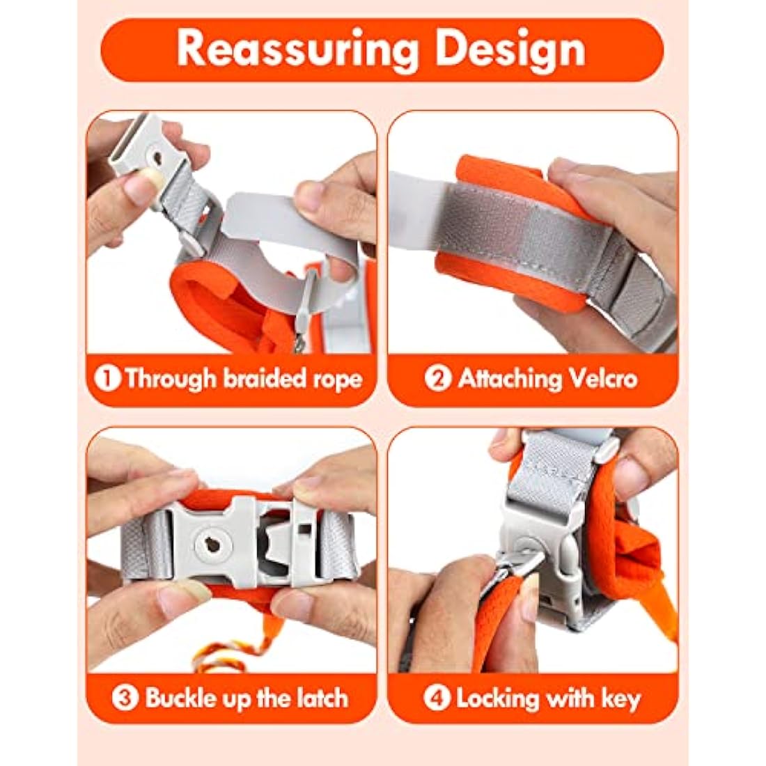 Lehoo Castle Baby Reins Anti Lost Wrist Link,Toddler Reins with Lock for Walking, Child Safety Harness Walking Leash for Children Boys and Girls (Orange)