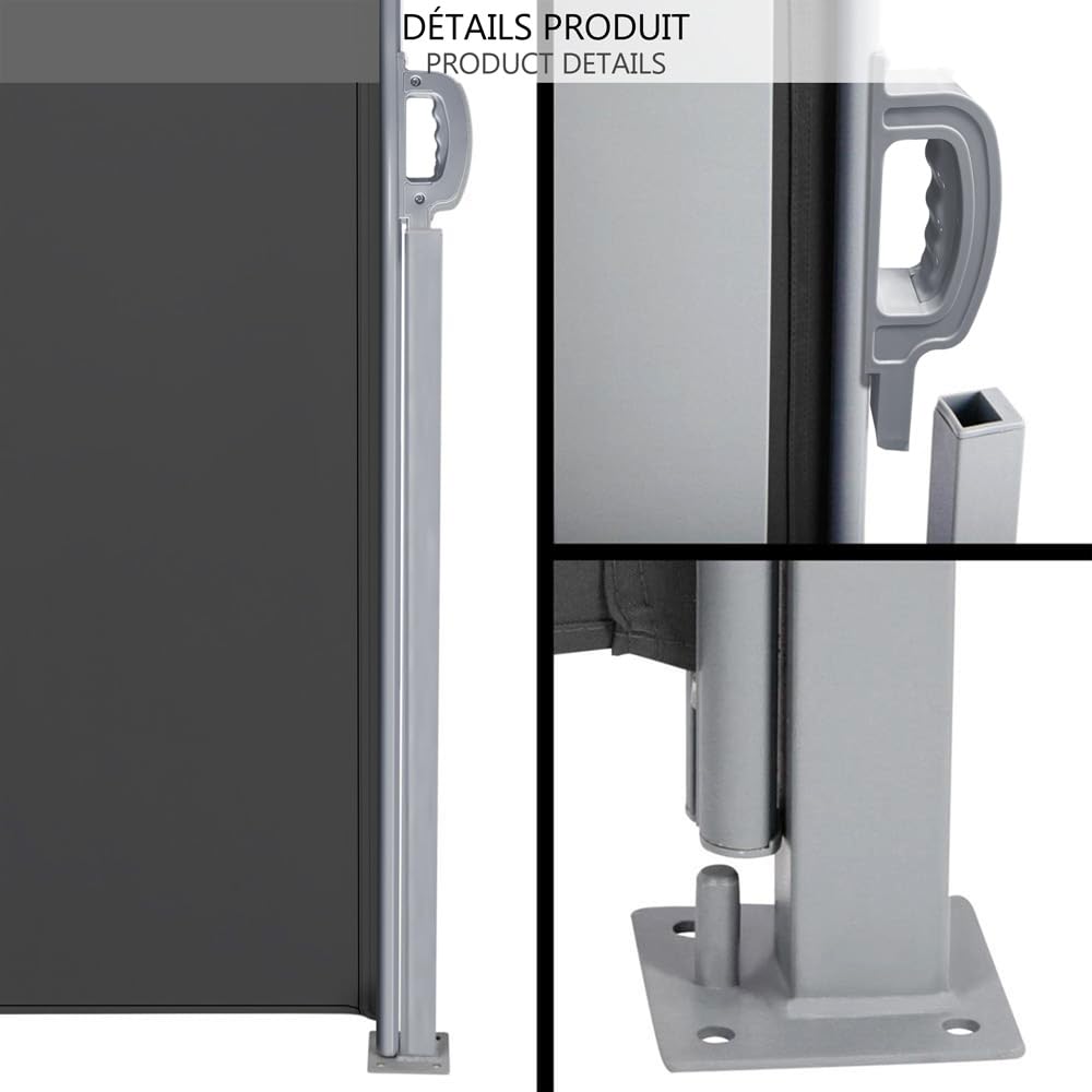 VOUNOT Retractable Side Awning, Outdoor Privacy Protection Screen for Garden, Balcony, Terrace, 160 x 300 cm, Dark Grey