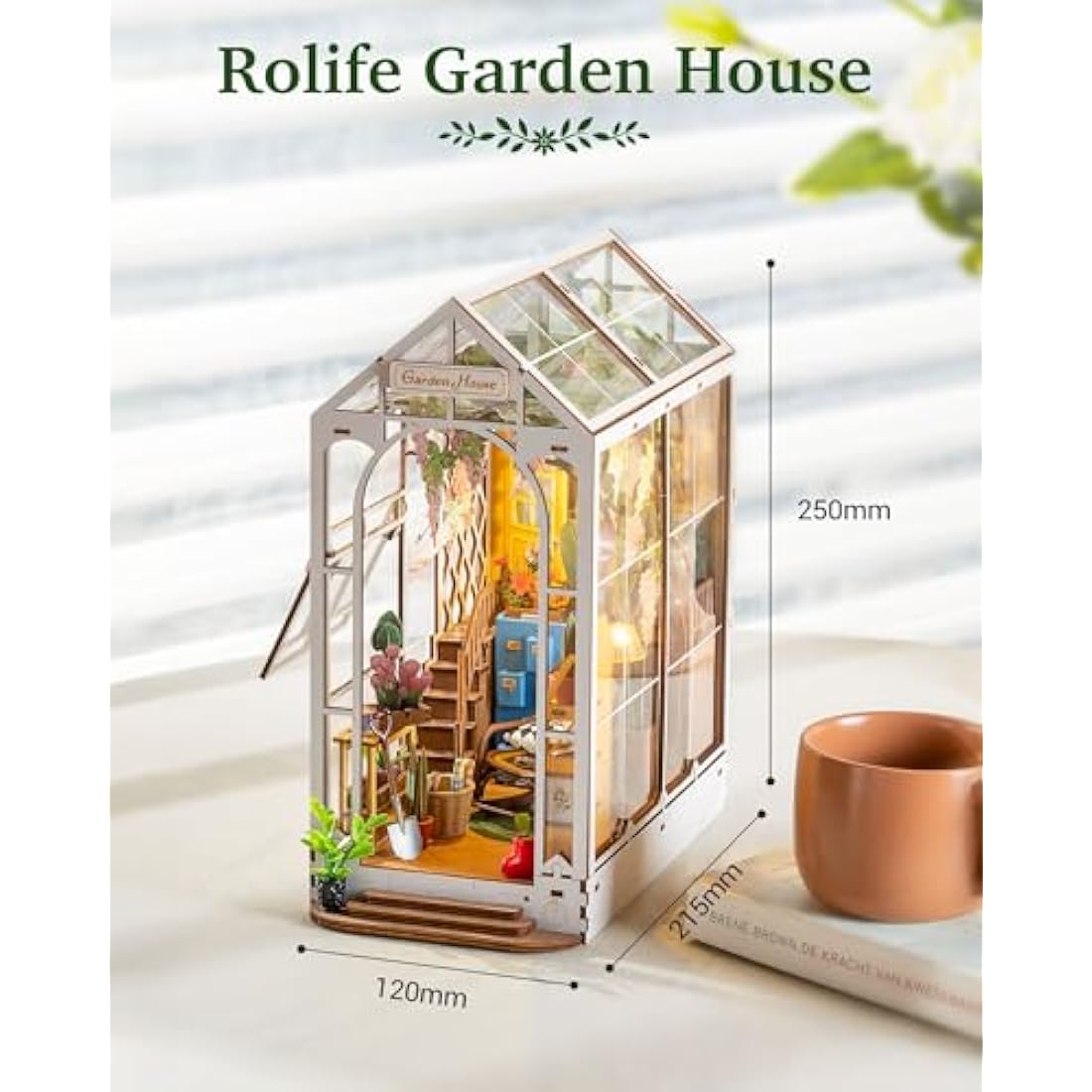 Rolife Book Nook Kits for Adults Diy Miniature Kit with LED Light for Desk Library Bookshelf Decoration 3D Wooden Puzzle Greenhouse Booknook Model Kits for Adults to Build Gifts for Women