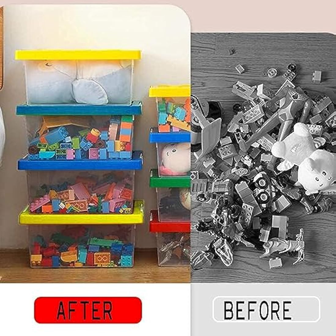 Greentainer Toy Storage Organizer Bins with Lid - Stackable Plastic Organizer Box Set of 2, Kids Toy Chests with Compatible Building Baseplate and Lid, Storage Container for Building Bricks & Toys,Red