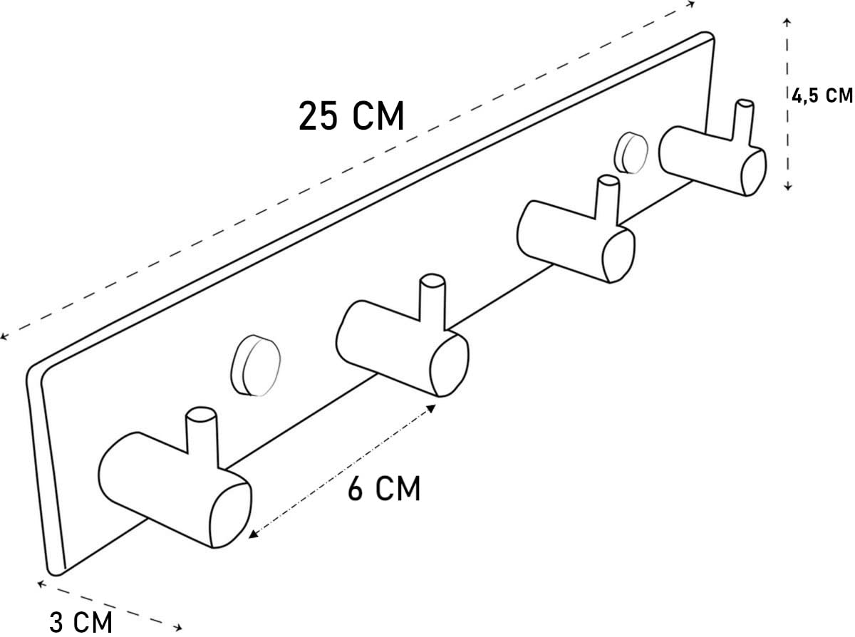 Brute Strength – Stainless Steel wall Coat Rack – Black – 4 Hooks · 25 cm