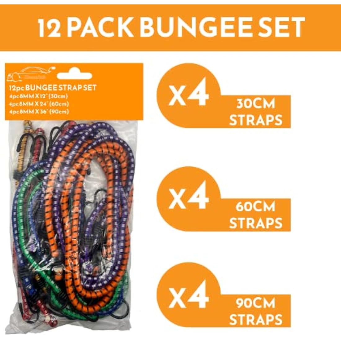 Xtremeauto Bungee Cords With Hooks 𝐉𝐮𝐦𝐛𝐨 𝐏𝐚𝐜𝐤 Of 12 Heavy Duty [𝐌𝐢𝐥𝐢𝐭𝐚𝐫𝐲 𝐆𝐫𝐚𝐝𝐞] Bungee Cord, UV Resistant Double Braided Elastic Bungee Straps For Securing Tarps Luggage Tents