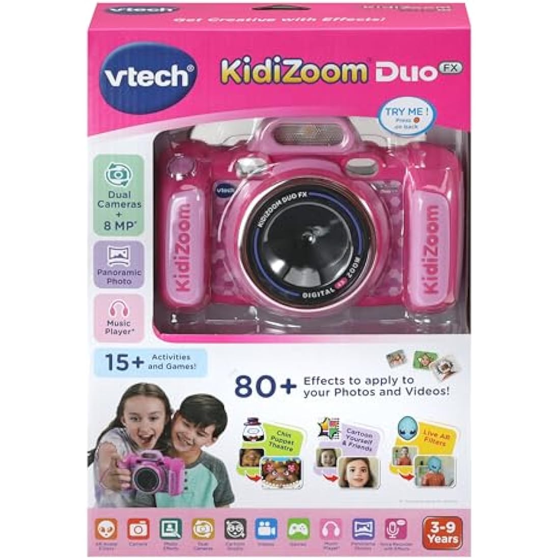 VTech KidiZoom Duo FX, Kids Camera with Colour Screen, 8MP, Photos, Selfies & Videos, AR Filters, 20 games, 75 photo & video effects, filters & frames, for Infants aged 3, 4, 5, 6, 7 + years, Pink