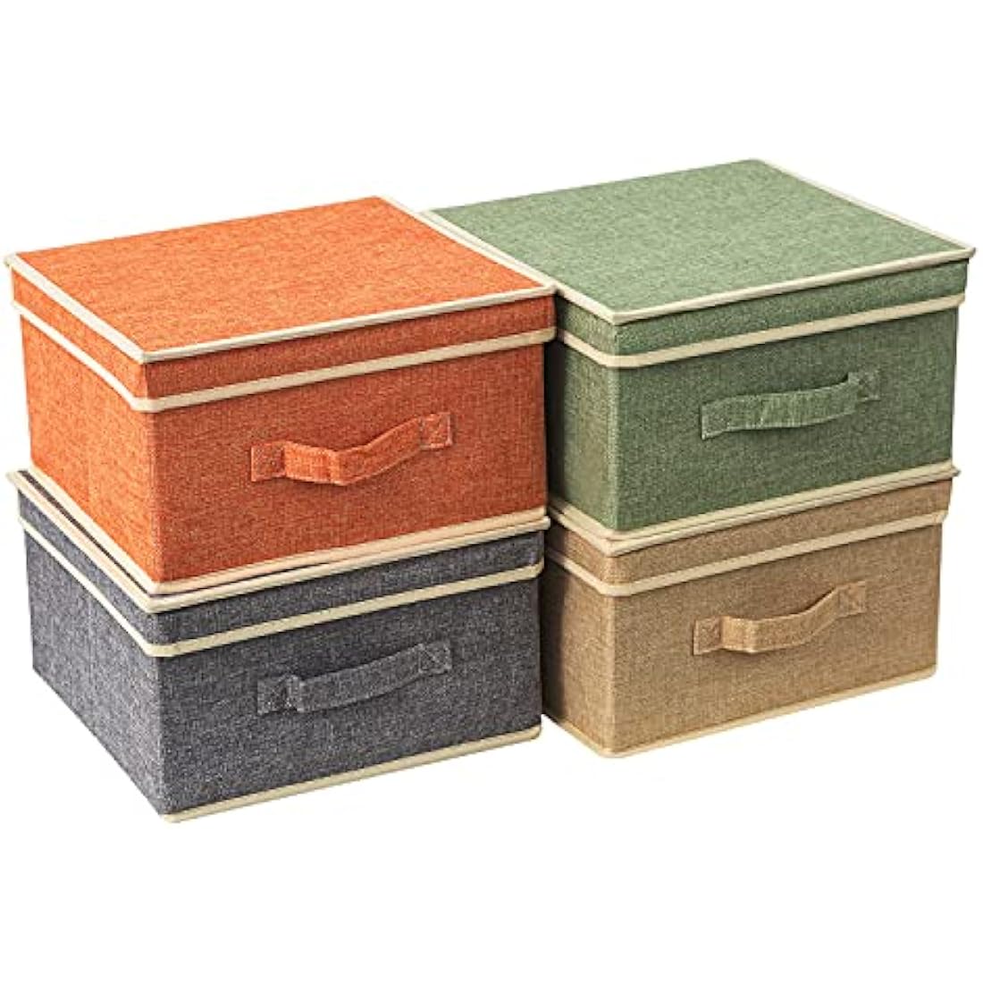 BrilliantJo Storage Boxes with Lid, Foldable Clothing Storage Basket case with Handle for Closet, Bedroom, Home, 33.5L x 31.75W x 17.5H(cm) 4 mixed colors A