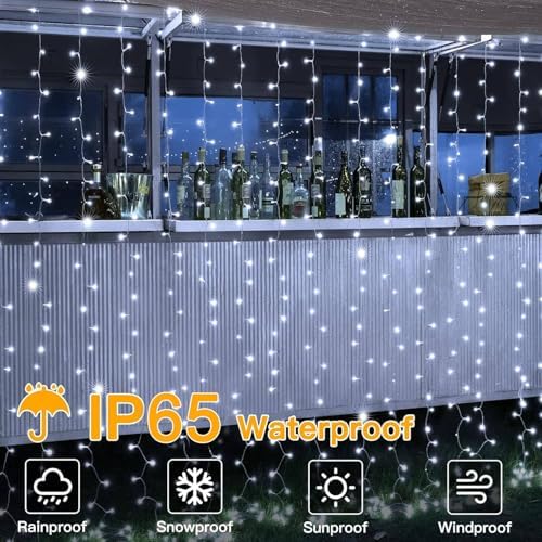 yowin Curtain Lights 600 LED 6m x 3m Gazebo Lights Mains Powered with Timer, 8 Modes Curtain Fairy Light Outdoor Waterproof Wall Hanging Light for Pergola Indoor Bedroom Wedding Decorations - White