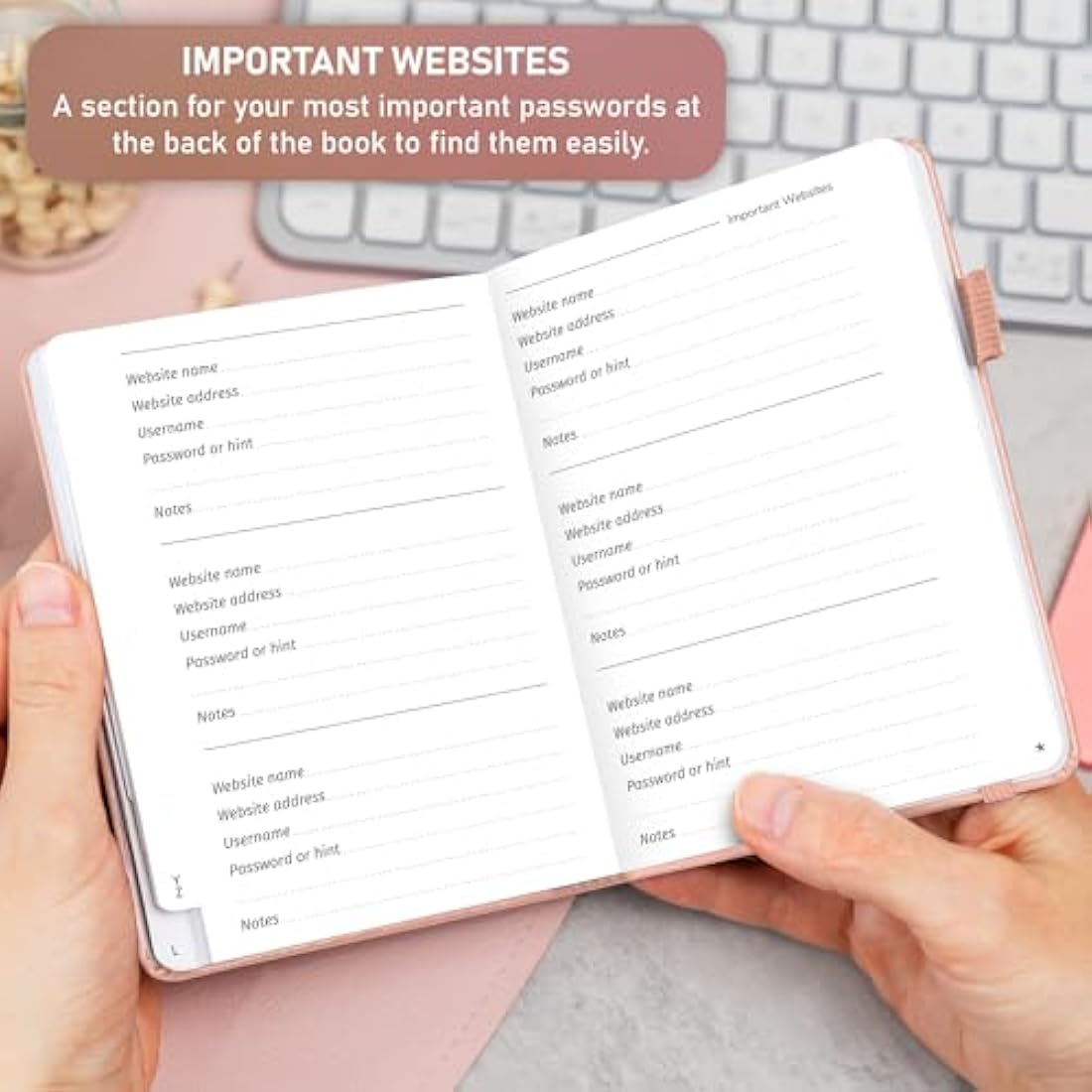 GoGirl Password Book with Alphabetical tabs – Internet Address & Password Keeper Logbook for Password Organization, Journal Notebook for Saving Website Logins. Small Size 11 x 14.5cm - Rose Gold