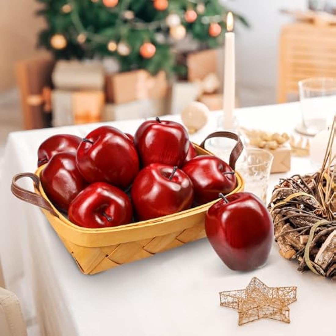 Lorigun Artificial Apples Fake Fruits Red Delicious Apples For Decoration, Decorative Fruit, Faux Big Red Apples 6 Pcs