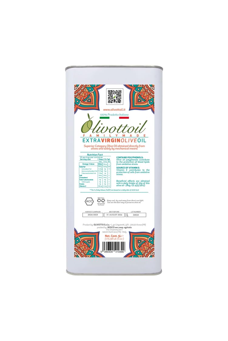 Olivottoil 2024/2025 Edition !!! Italian Extra Virgin Olive Oil 5 Liters | Antioxidant Rich | Pesticides Free | (176 UK fl oz)