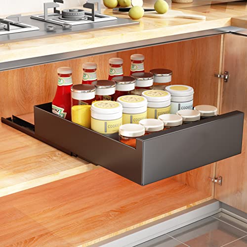 SAYZH Pull Out Cabinet Organiser, Slide Out Drawer for Kitchen Cupboard, (30 CM W x 43 CM D x 9CM H), Roll-Out Extendable Sliding Drawer, No Need