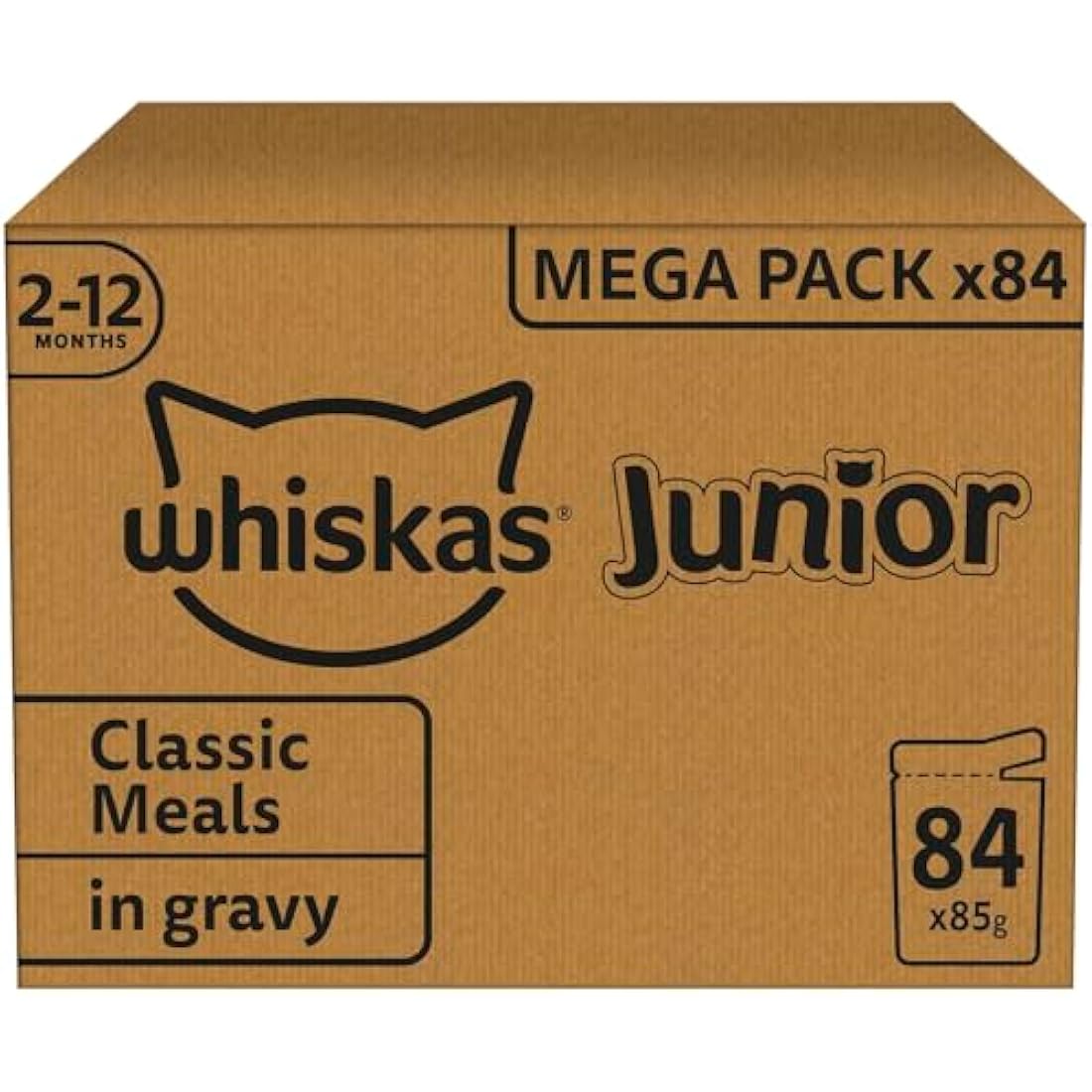 whiskas Junior Classic Selection in Gravy 84 Pouches, Wet Kitten and Cat Food, Selection of Beef, Lamb, Chicken and Poultry, Megapack (84 x 85 g)