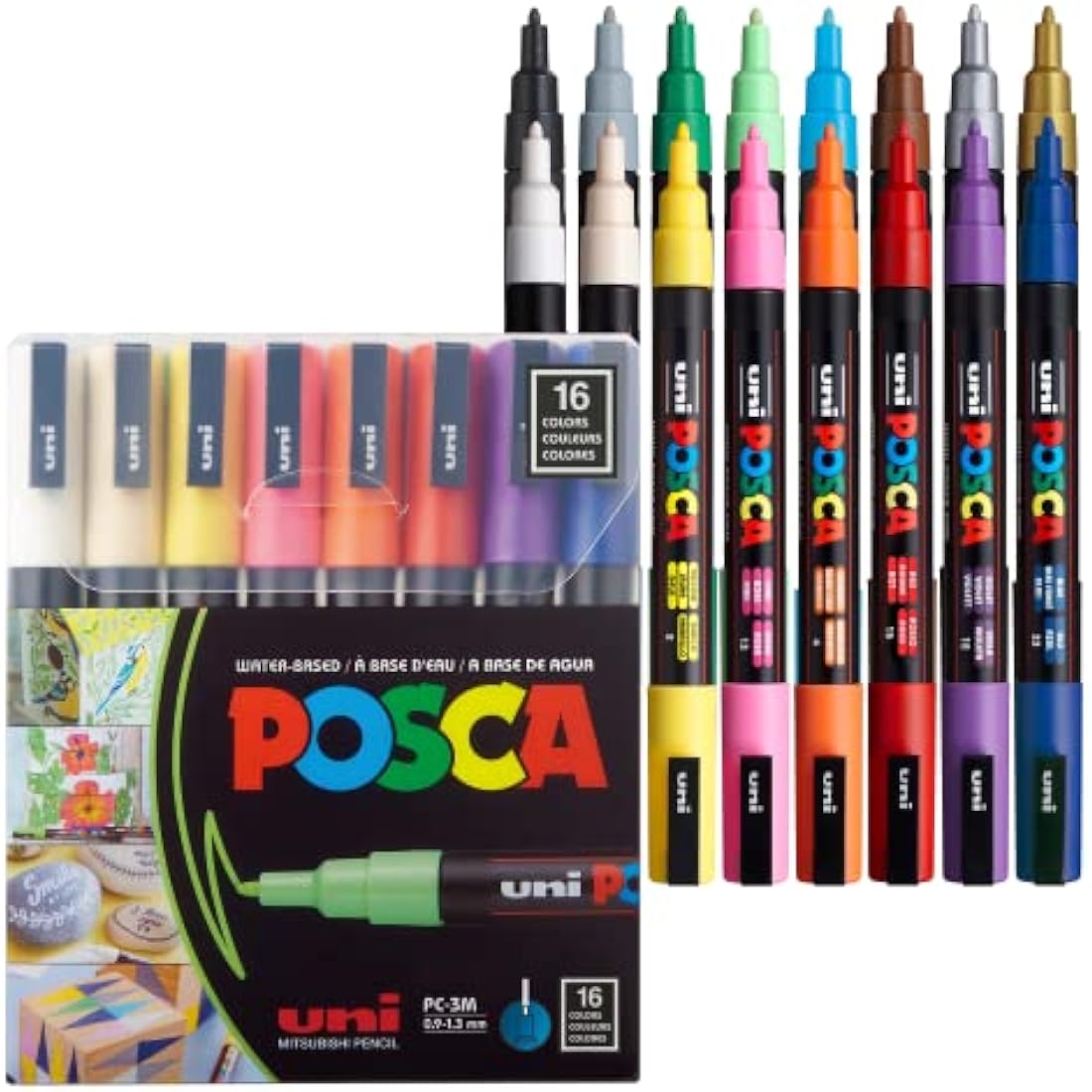 Uni-Ball 186516 - POSCA marker met fijne ronde punt, set van 16, basiskleuren