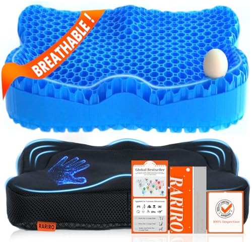 Gel Seat Cushion, Pressure Cushion 2025 Double-Structure Ergonomics Honeycomb Office Chair Soft Sitter Desk Chair Coccyx Sciatica Cushion for Long Sitting Kayak Wheelchair Car Seat Cushions Blue