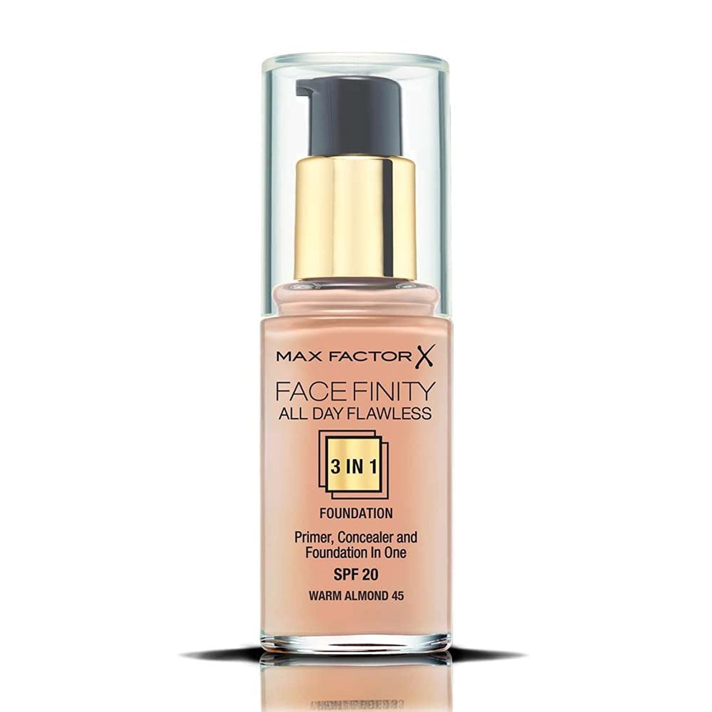 Max Factor Facefinity 3-in-1 All Day Flawless Foundation, SPF 2, Warm Almond 45, 3 ml