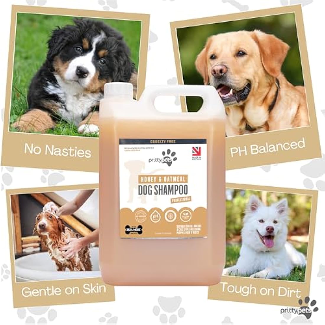 Oatmeal Dog Shampoo PRITTY PETS 5 LITRE Oatmeal Shampoo for Dogs - Professional PH Balanced, Cruelty Free, Silicone & Paraban Free, Puppy Friendly Dog Grooming Shampoo - Made in the UK (5L)