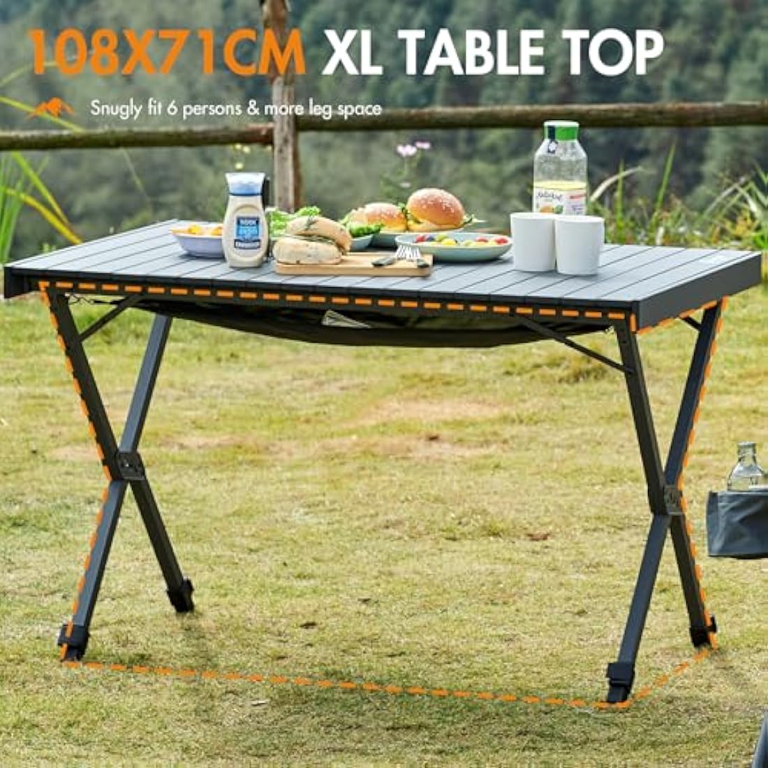 PORTAL Large Camping Table Folding 108x71cm Height Adjustable Picnic Table Foldable All Aluminum Roll Up Top Collapsible Outdoor Desk Lightweight Garden Table Load 100KG for Caravan BBQ Dining Beach