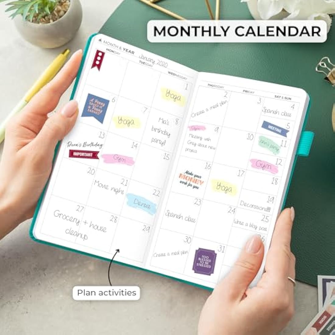 Clever Fox Pocket Weekly – Undated Monthly Goal Planner and Calendar, Mini Planner Perfect for Purse, 10x17.5cm (Turquoise)