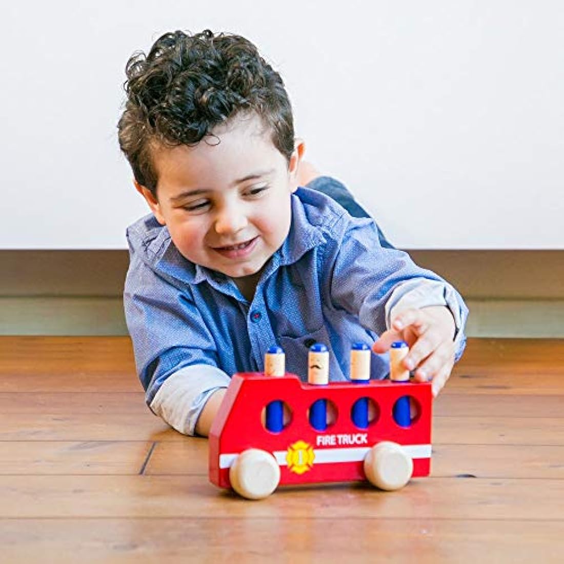 New Classic Toys - Wooden Pop-Up Fire Truck - Fire Engine Wooden Toy for Kids, Pop Up Toy, Fire Engine Toys, Car Gifts for Children, Montessori Toy - Set of 1, Red
