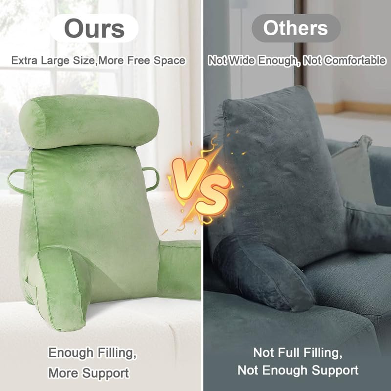 Mingfuxin Reading Pillows for Bed Sofa, Bed Backrest Pillows with Neck Arm Back Support Pillow, Adult Back Reading Cushion with Detachable Neck Roll &