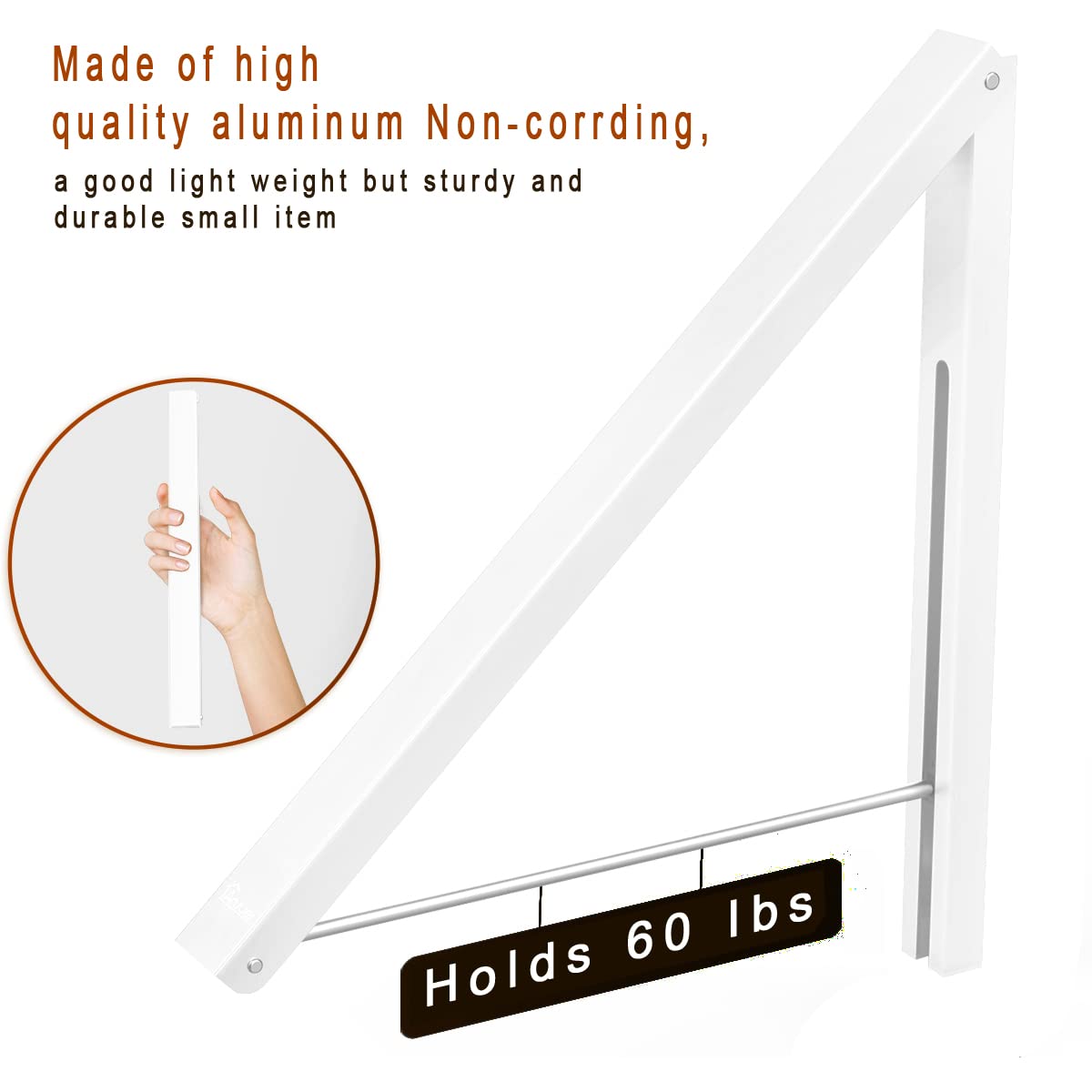 Anjuer - Folding Coat Rack Wall Mounted Retractable Aluminium Easy Installation White