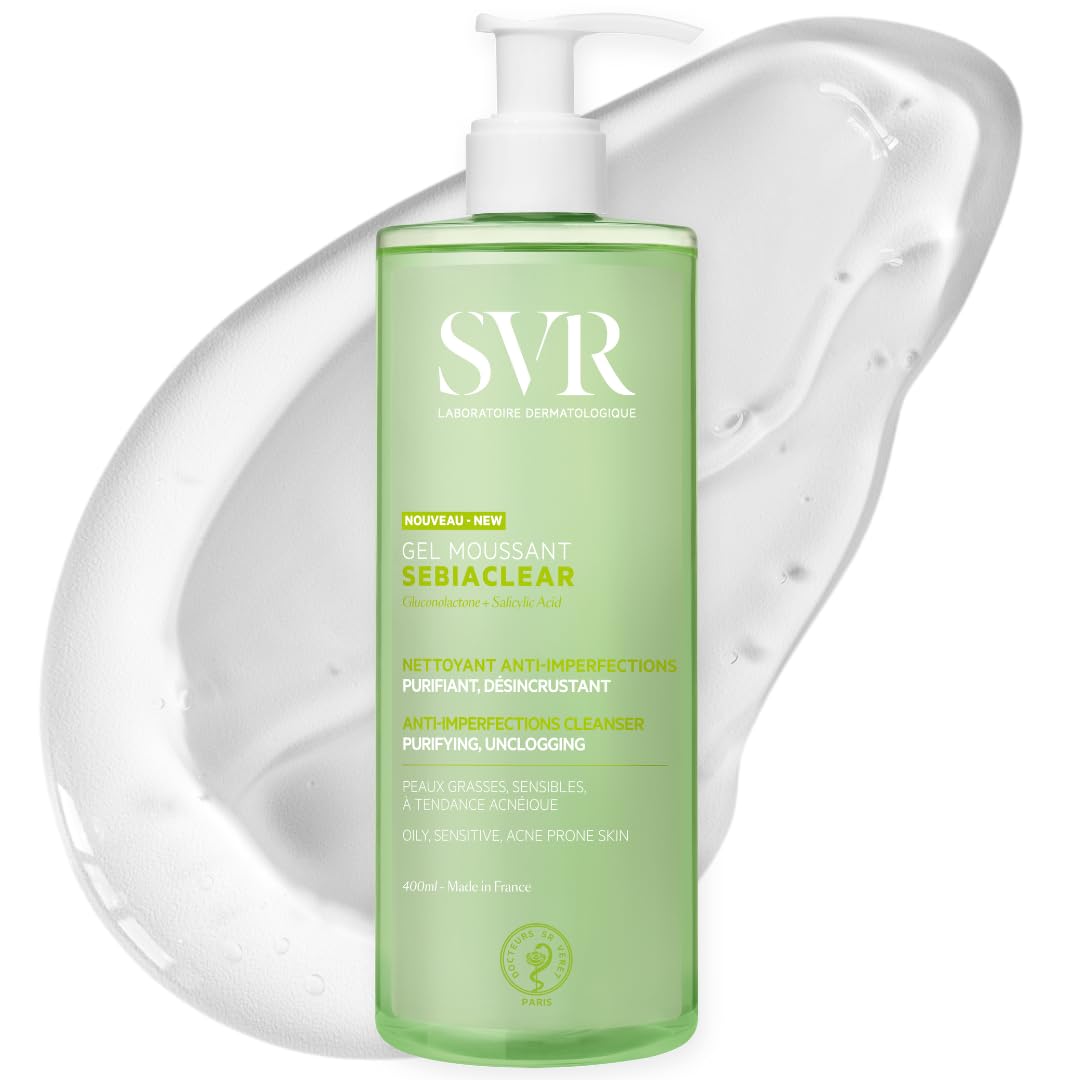 SVR SEBIACLEAR Salicylic Acid Face and Body Wash for Oily, Acne-Prone, and Combination Skin. Purifying, Unclogging Soap-Free Foaming Gel Cleanser,