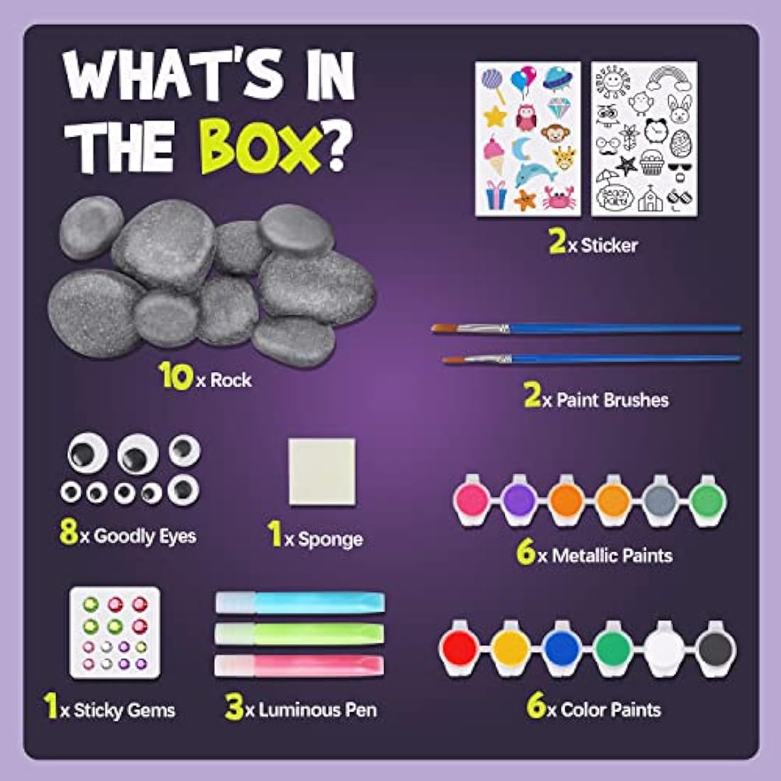 Rock Painitng Kit - Arts and Crafts for Kids - Paint Your Own Rock Sets for Kids with Glow in The Dark Painting - Gifts for Kid Ages 5 6 7 8 9 10 Years Old Boys & Girls