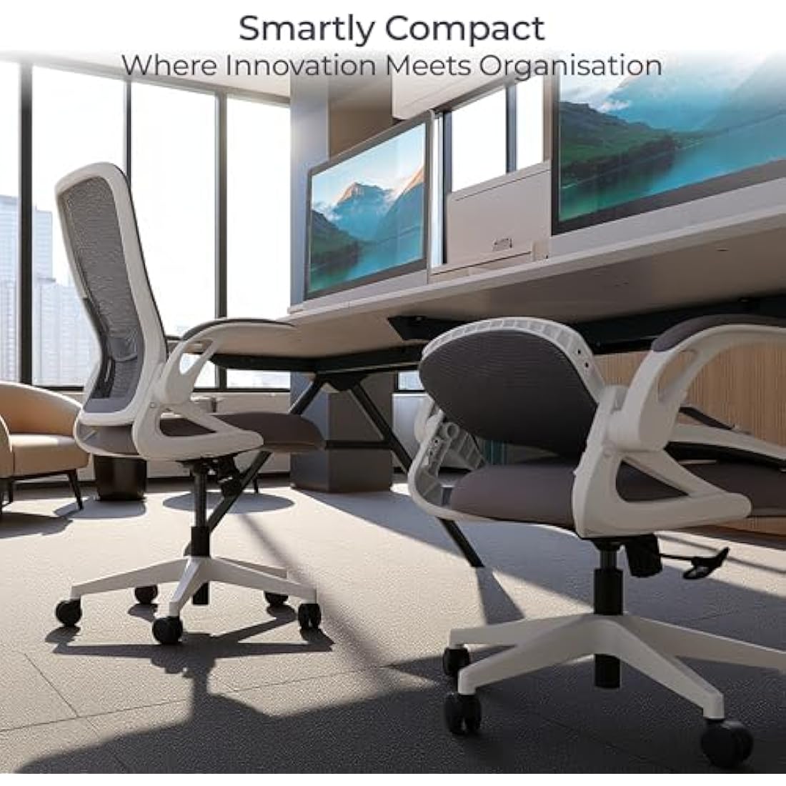 Tervo Model U | Folding Office Chair for Small Spaces | Ergonomic Design with High Rebound Mesh | Computer Desk Chair for Gaming | For Adults & Kids | Foldable & Compact with Flip Up Arms