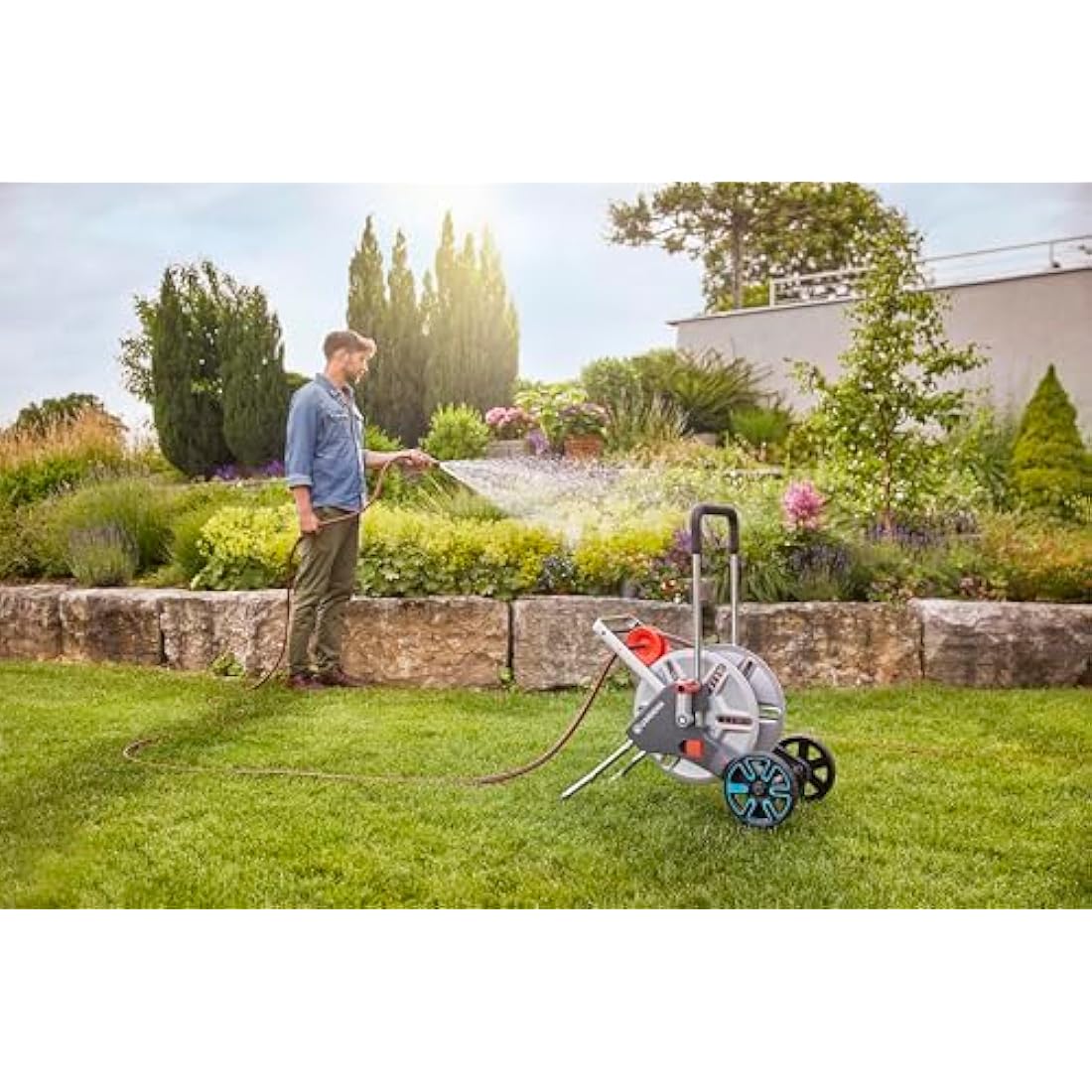 Gardena CleverRoll M Easy Metal Set: Hose trolley with 60 m capacity, very sturdy with a stable hose guide, includes 25m hose (18547-20)