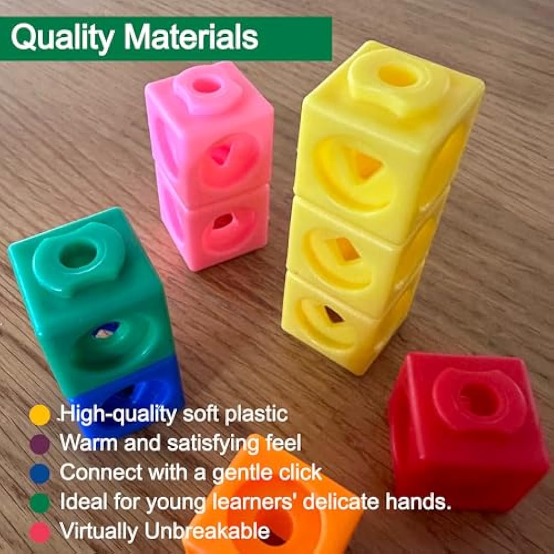 Maths Cubes - 100-Piece Set of Fidget Linking Cubes for Early Learning and Maths, with 10 Colours and Geometric Shapes, Perfect for Classroom and Home