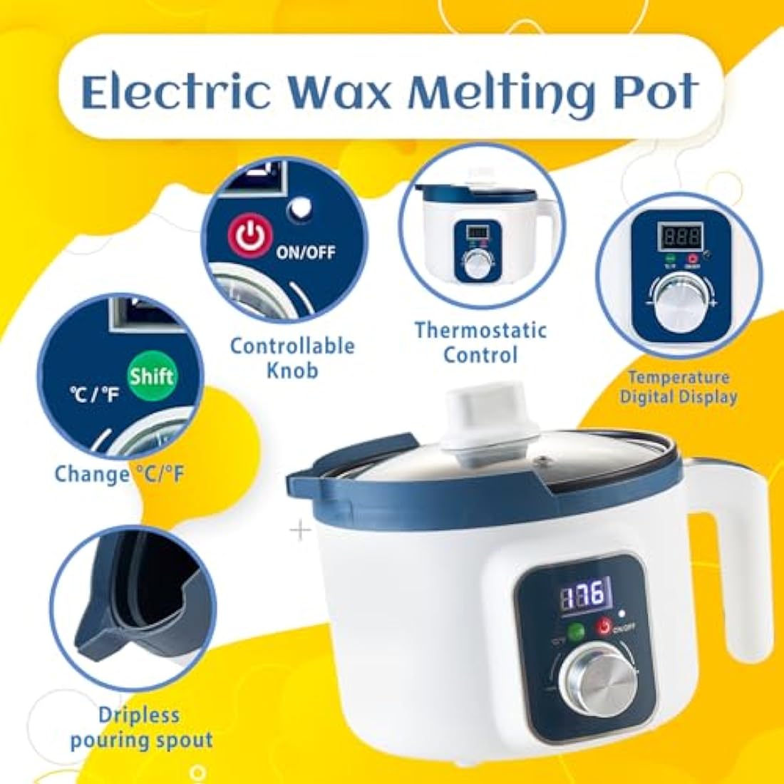 KQU Electric Wax Melter with Digital Temperature, Digital Wax Melting Pot for Candle Making for Adult, Non-Stick Candle Making Pouring Pot with Spout and Automatic Constant Temp Control