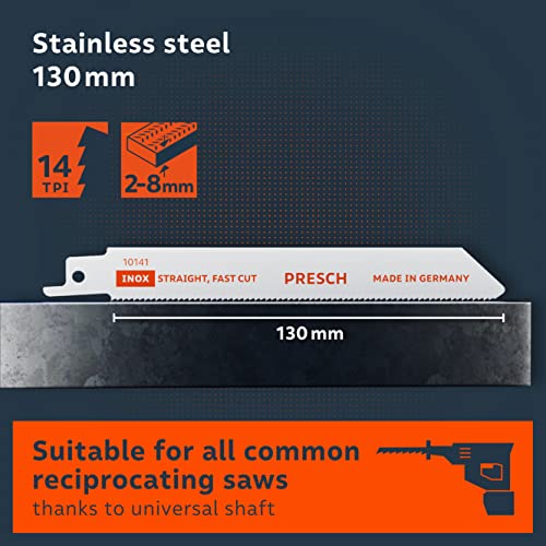 Presch Reciprocating saw edges metal and stainless steel 10 pcs (2-8mm) - 8% cobalt saw edges for stainless steels - Universal shaft reciprocating saw edges set incl. box
