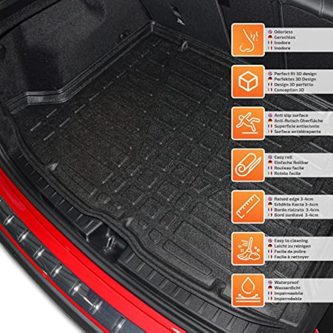 SCOUTT Boot Liner, Boot Mat fits Clio mk3 Hatchback 2005-2012 With HookWater Resistant, Pet Friendly Equipment, Anti Slip, Raised edges, Tailored Fit, Easy to Roll and Clean