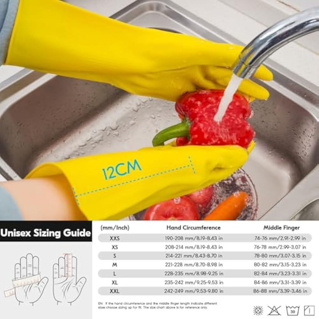 Vgo... Reusable Household Gloves, Dishwashing gloves, Extra Thick, Long Sleeves, Kitchen Cleaning/Painting/Gardening/Pet Care