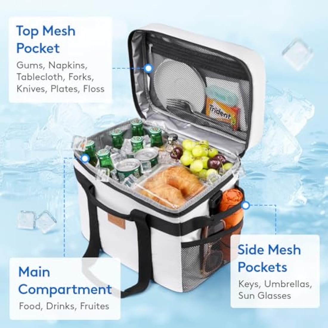 Lifewit 20L Soft Cooler Bag with Hard Liner, Large Insulated Picnic Lunch Bag Box Soft-Sided Cooling Bag for Camping、BBQ、Family Outdoor Activities, Silk Gray
