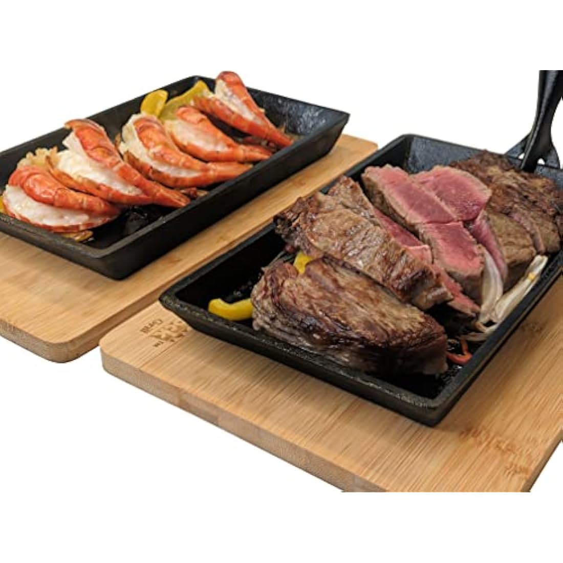 Black Rock Grill Cast Iron Skillet, Sizzler Plate, Fajita Skillet + Wooden Board 2 Set