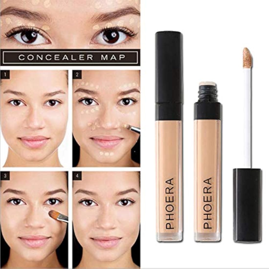 Phoera Full‑Coverage Matte Liquid Concealer – Waterproof, Oil‑Free Camouflage for Dark Circles, Acne Scars & Under‑Eye (110 - Dark Coffee)