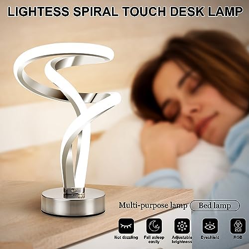 Lightess Modern Spiral RGB Table Lamp, Touch Dimmable LED Nightstand Lamp, 10 Light Modes Bedroom lamp, LED Bedside Lamps for Home Decor Living Room Office